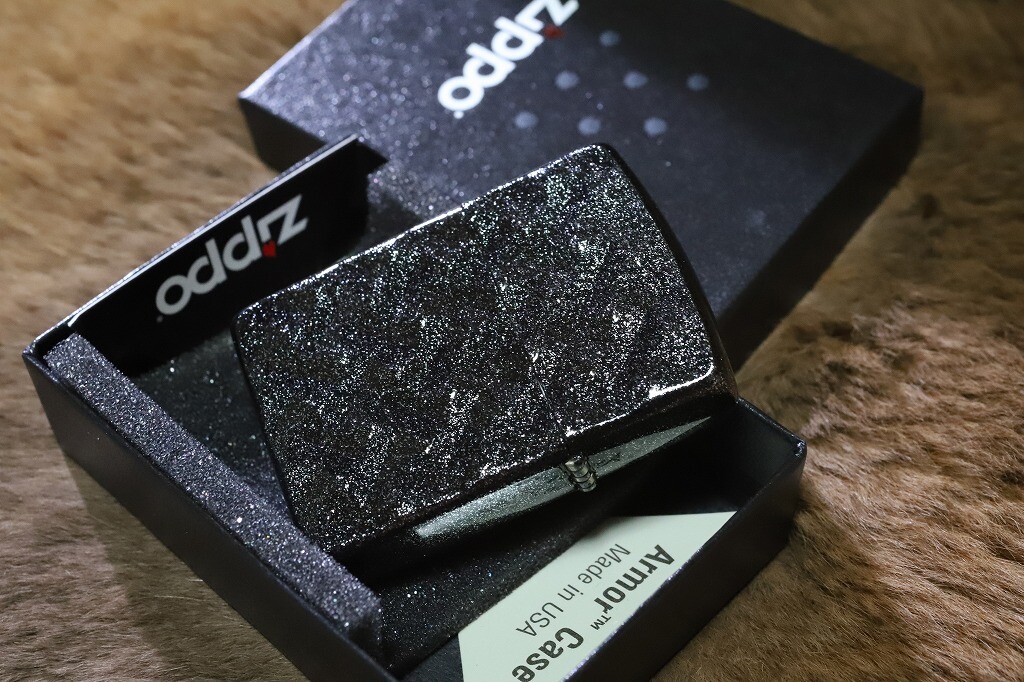 Zippo Armor Mesh Black Lame Lacquered Double Sided Oil Lighter
