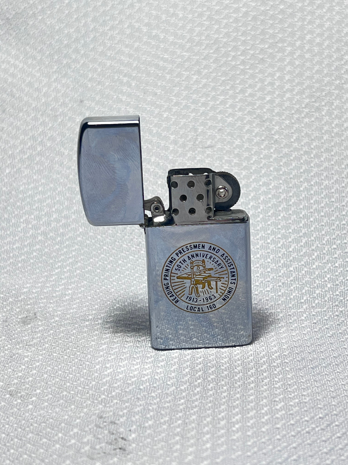 1964 Zippo Lighter Slim Reading PPAU-NA Union Local 160 High Polish Chrome USA