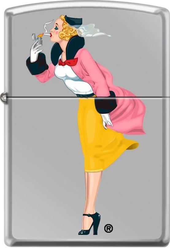 Zippo Iconic Windy Girl Color Skirt 8 Lighter Set High Polish Chrome NEW L@@K
