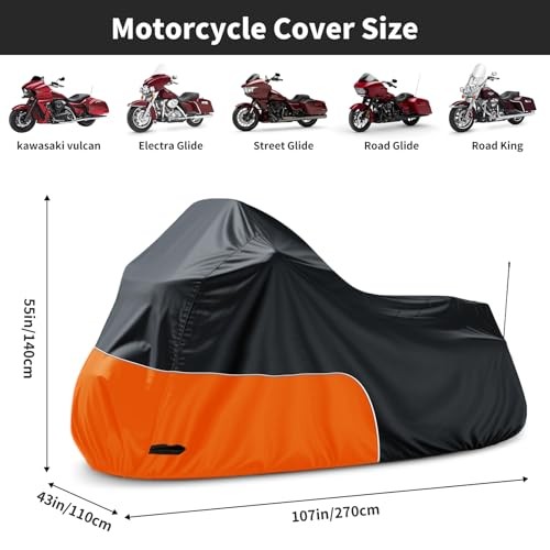 Motorcycle Cover Fits for Harley Davidson Road King Road 107″-Side Box Orange