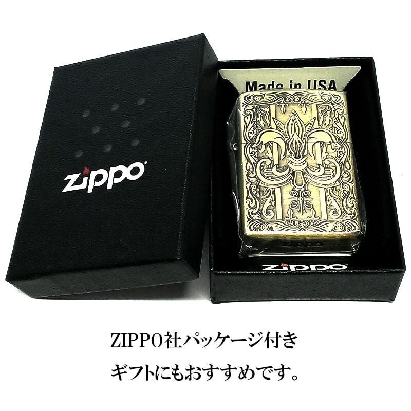 Zippo Classic Lily Arabesque Antique Gold Etching Oil Lighter Regular Case Japan