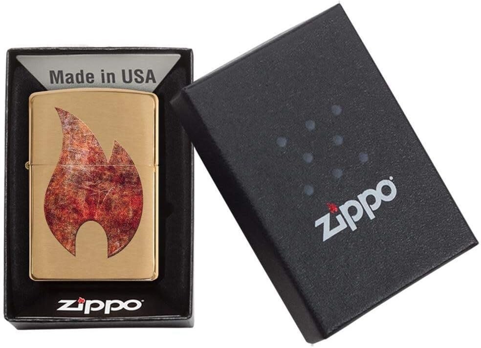 Zippo Oil Lighter Flame Design Brush Brass Antique Gold Print Processing NEW