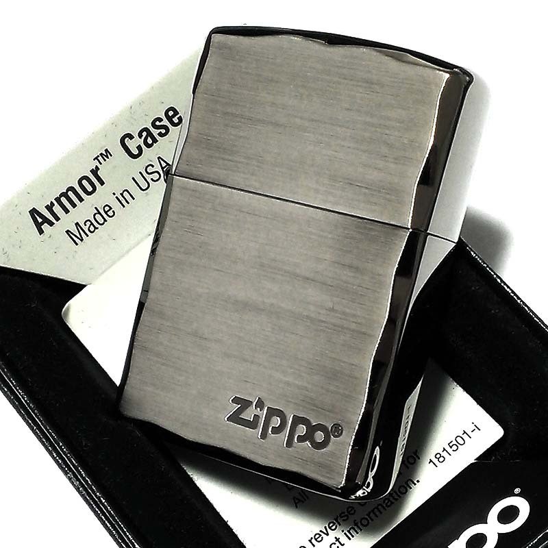 ZIPPO Lighter Armor Zippo Logo Silver Satin Black Double Sided Corner Engraving