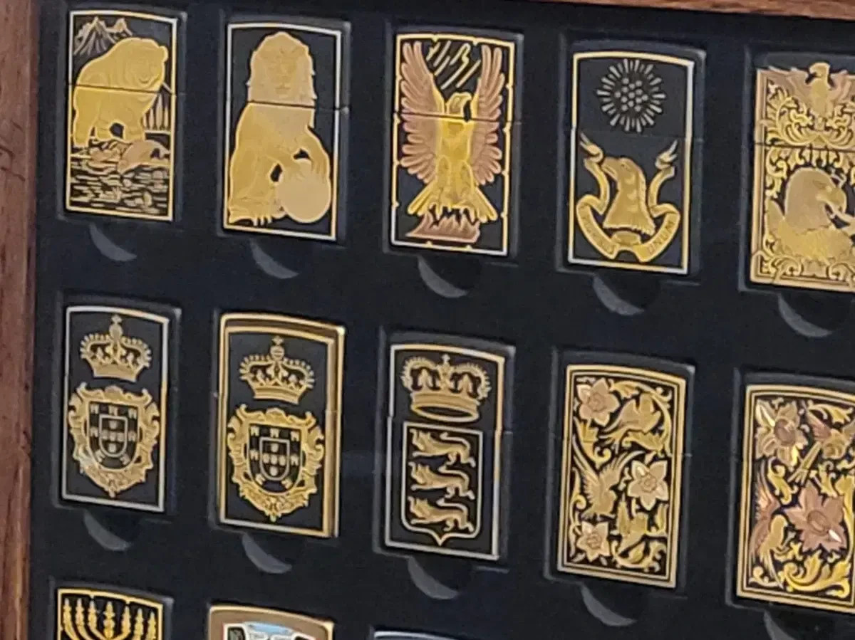 Rare Zippo Toledo Damascene Lighters Complete Set of 21 Wooden Case Unused
