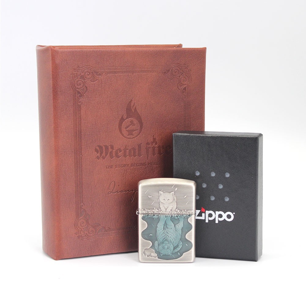 Zippo lighter 162 Armor Custom 3D Rendering/ Epoxy Inlay: Tiger in Kitten` Heart