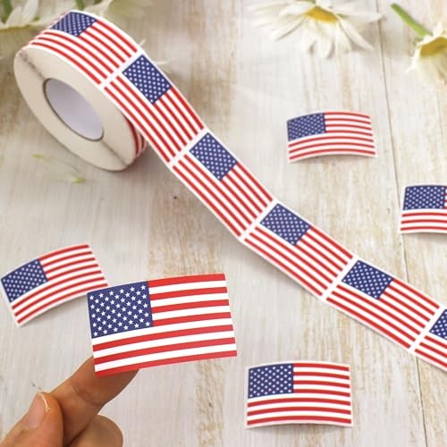 500 Count American Flag Stickers – 2″ x 1.2″