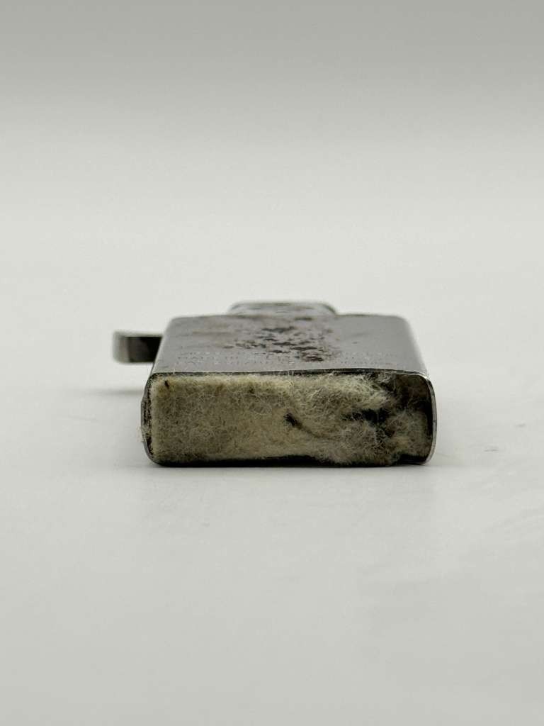 Vintage 1957 Zippo Slim Chrome Fleur De Lis Etched Pocket Lighter Pat Pending US