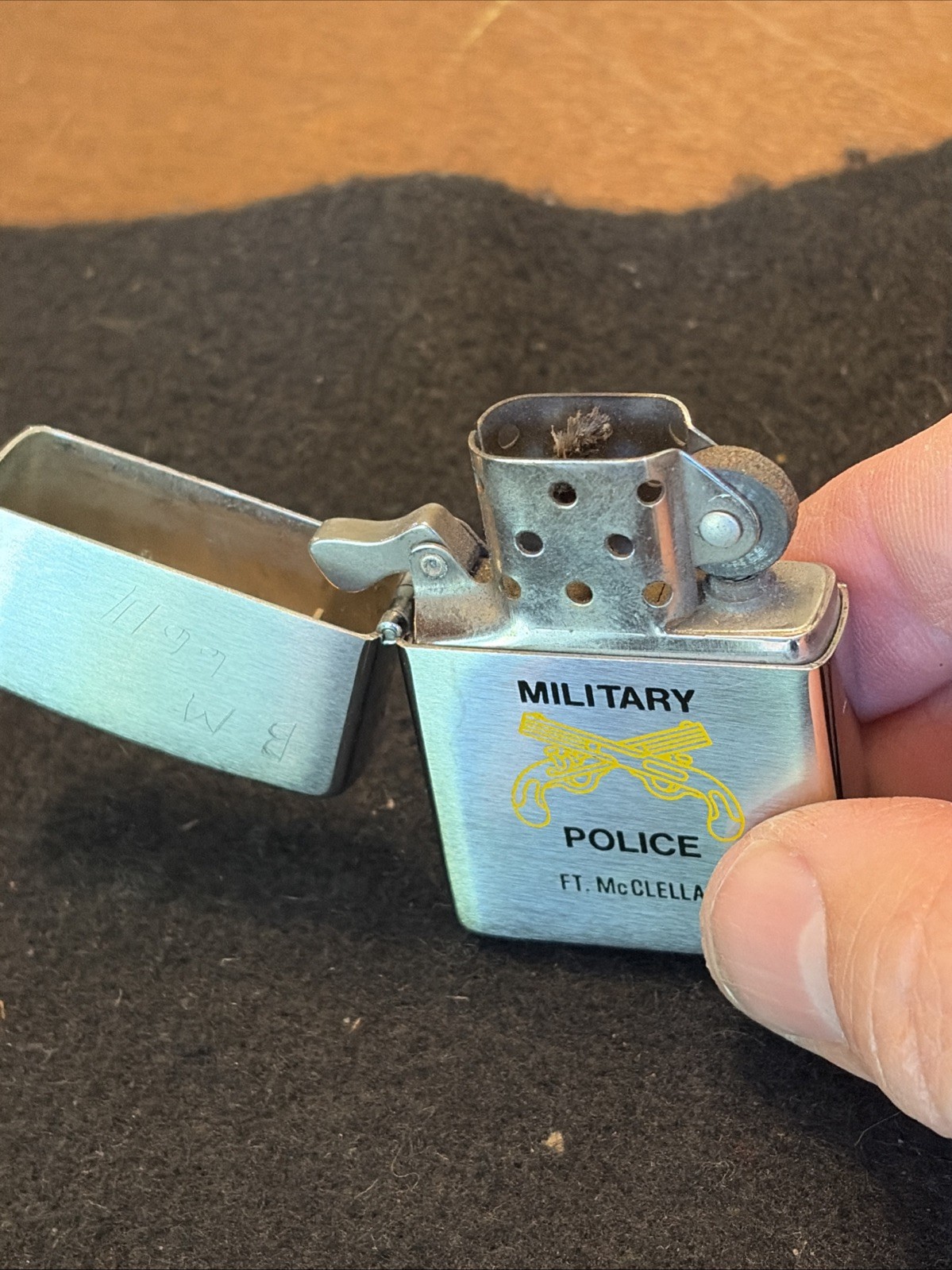Vintage Zippo Lighter-Military Police-Crossed Handguns-Ft McClellan AL