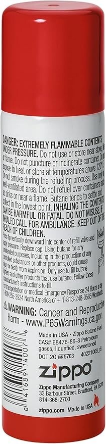 Zippo Butane Fuel 75 ml Pack of 2, Butane Refill Torch Lighter Fuel