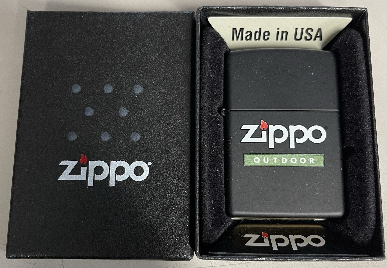 ZIPPO 2014 ZIPPO LOGO OUTDOOR BLACK MATTE FINISH LIGHTER UNFIRED IN BOX A576