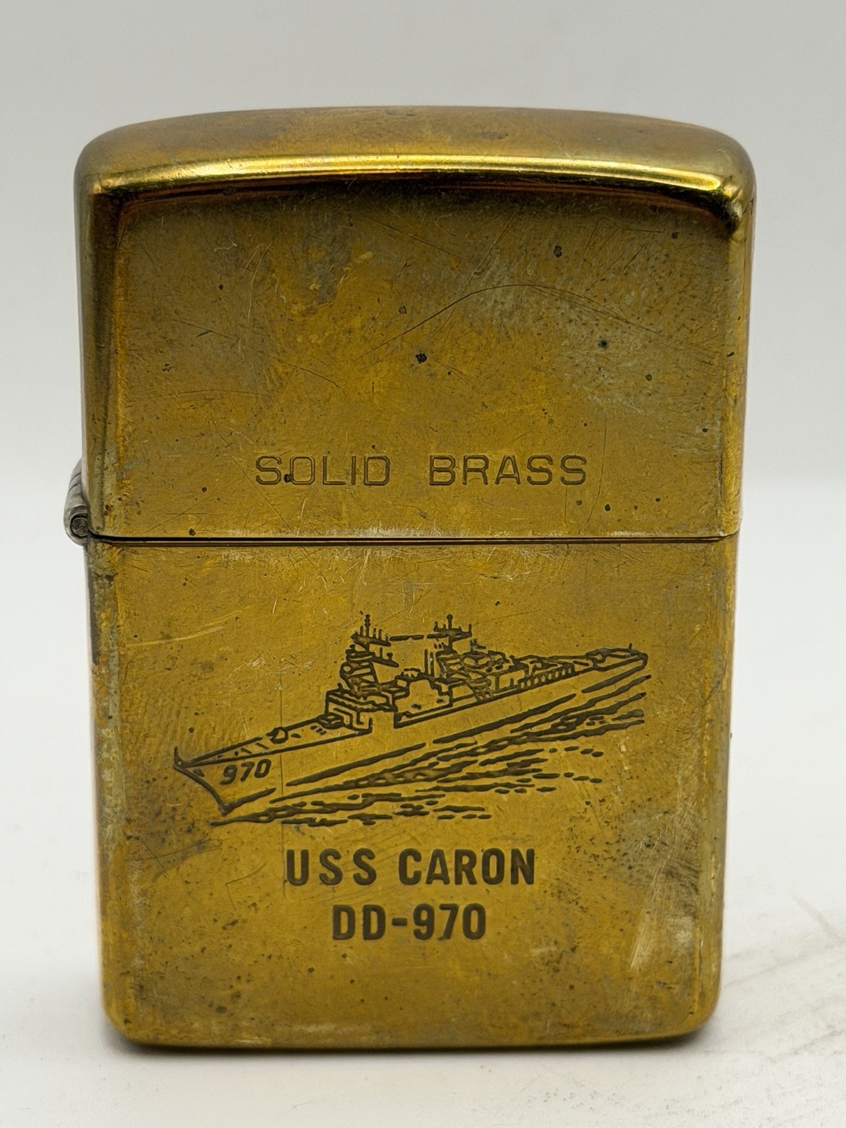 Vintage 1987 USS Caron DD-970 Military Ship Solid Brass Zippo Lighter