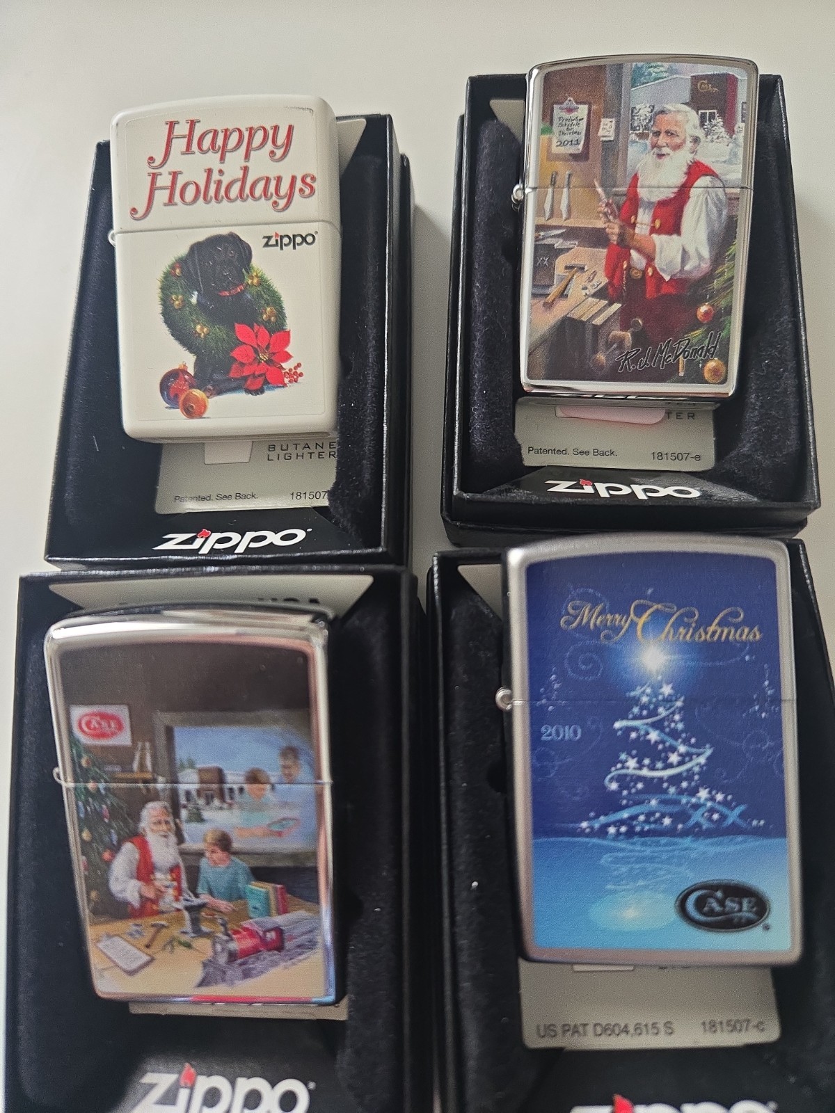 Zippo Lot Of 4 Case Knives Merry Christmas Happy Holidays 2-2012 1-2010 & 1-2011