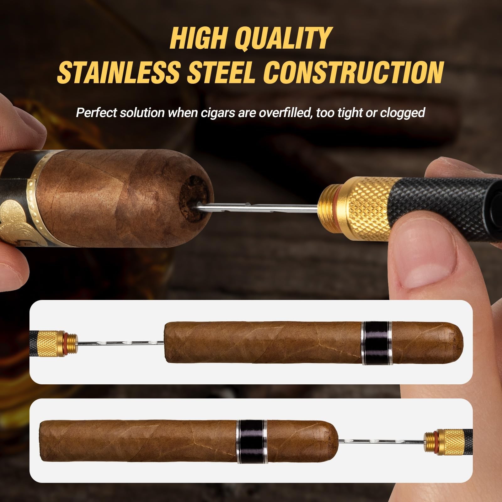 Tesonway 4-in-1 Cigar Draw Enhancer Tool Kit with Cigar Punch Tool, Twin Nubber,