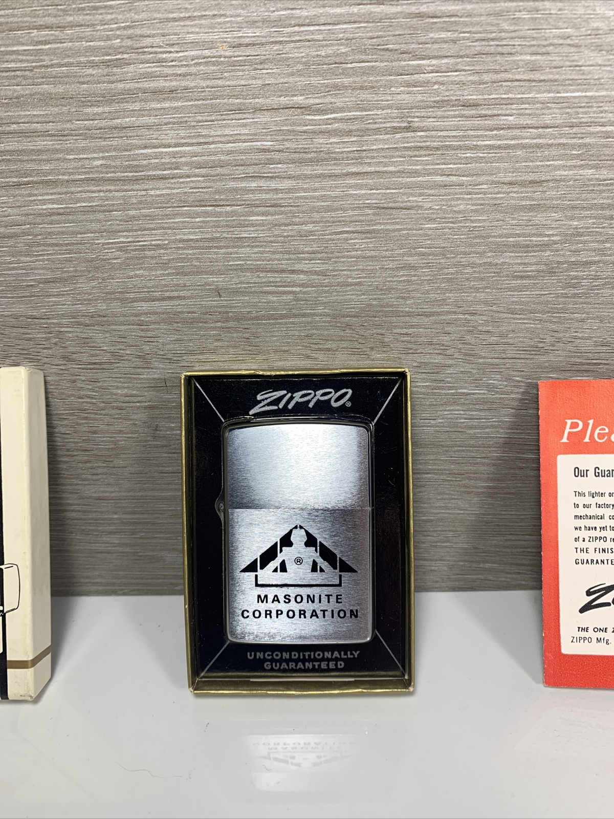 Vintage 1970’s Unfired Masonite Corporation Zippo Lighter New In Box Advertising