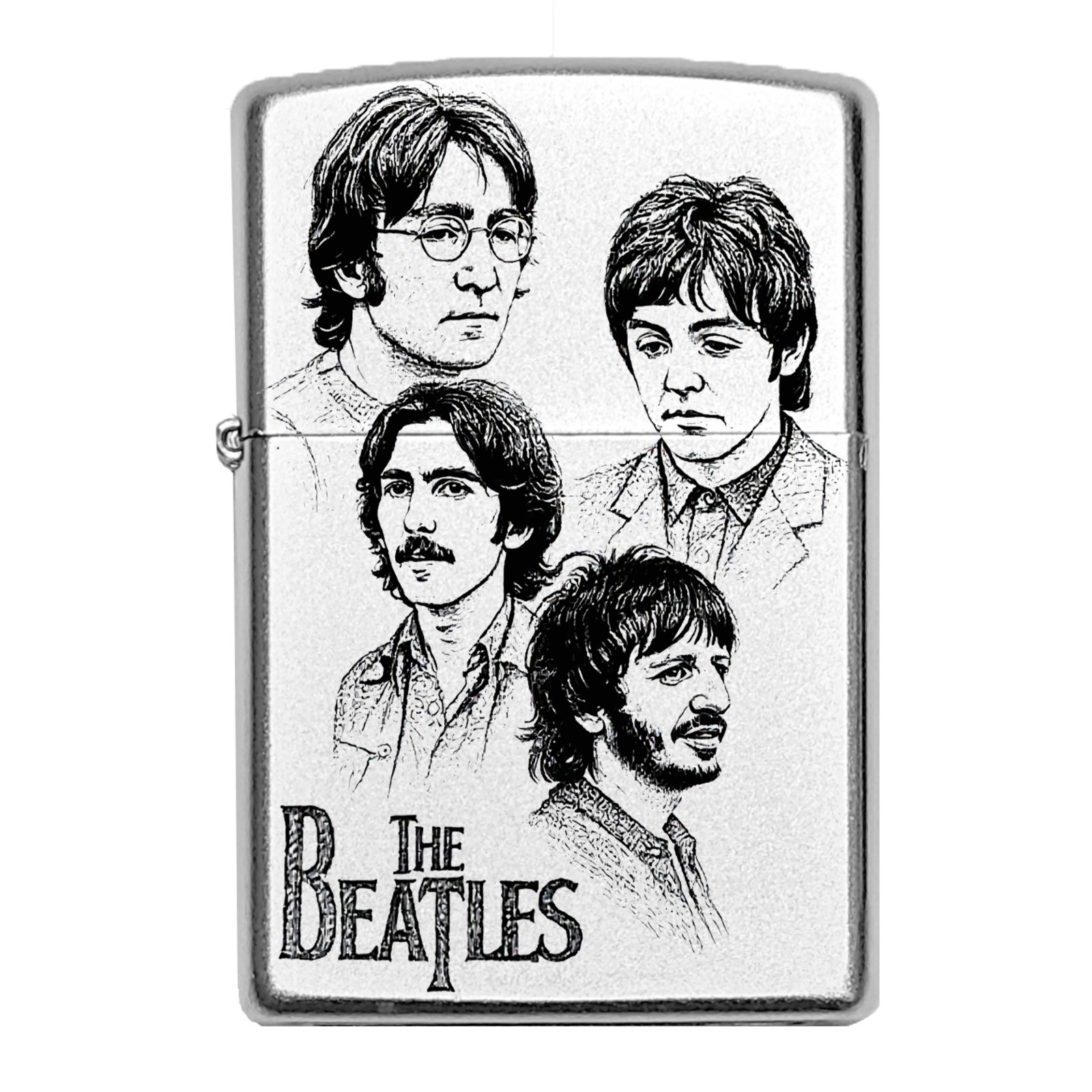 ZIPPO The Beatles Band Lighter: black sketch graphic, fine art design