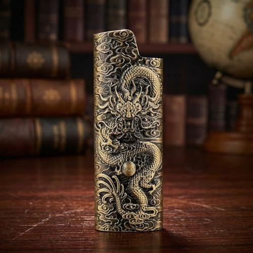 Lighter Case Cover Cases Holder Metal Sleeve Vintage Dragon Engraving for Size