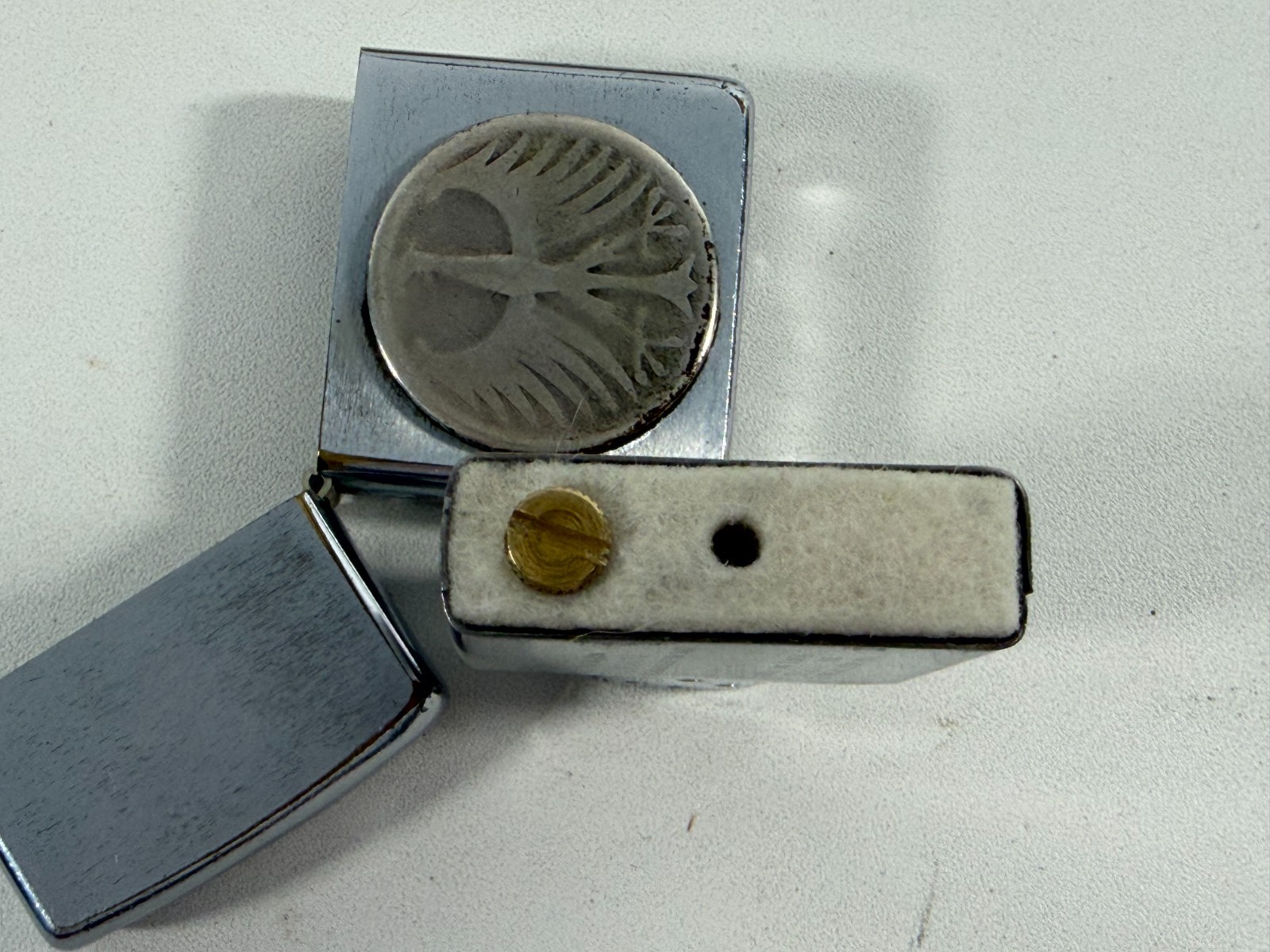 1950s Zippo Lighter w. Silver Deutsche Mark & US ARMY 17th Battalion Vet Coins