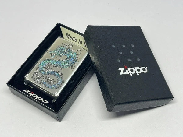 Zippo Painted Dragon Japanese Pattern Silver Plated Smoked Color Print Lighter
