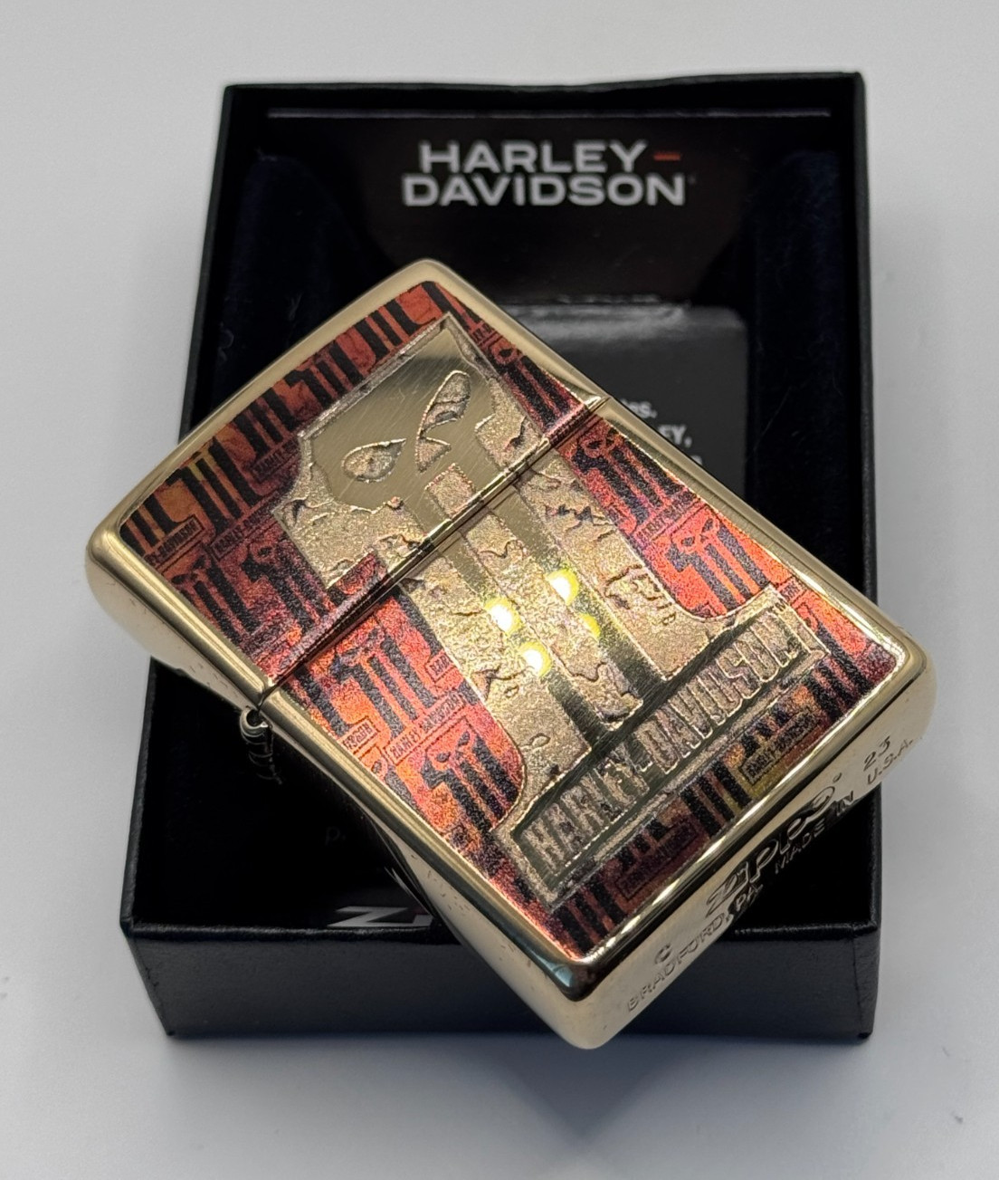 GENUINE Zippo Lighter FUSION HARLEY DAVIDSON #1 SKULL LOGO Brass NEW IN BOX