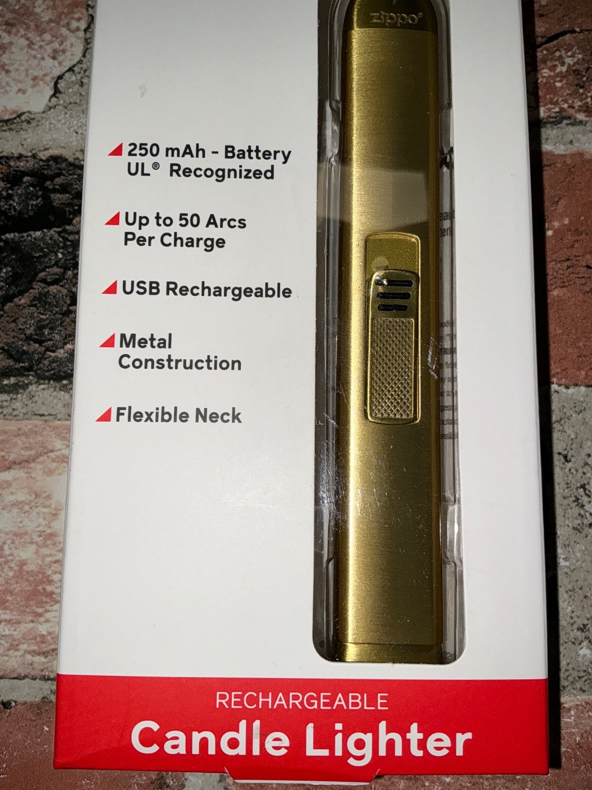 Zippo USB Rechargeable Candle Utility Lighter with Flexible Neck Gold 90 min NIB