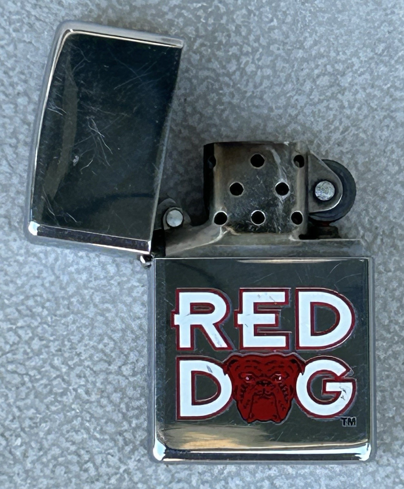 1997 Vintage Zippo Lighter – Red Dog Beer – High Polish Chrome Sealed – Works