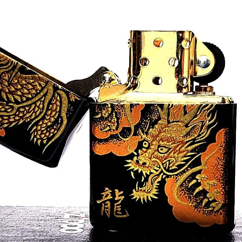 Zippo Dragon Lacquered Gold Makie Black Gold Regular Lighter