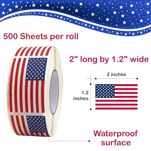 500 Count American Flag Stickers – 2″ x 1.2″