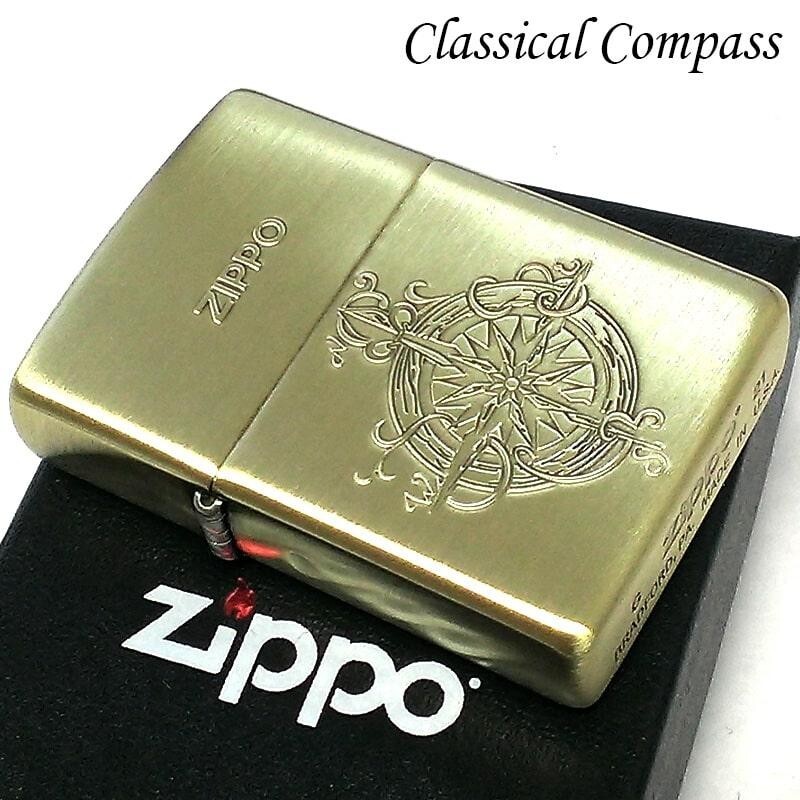Zippo Oil Lighter Classical Compass Antique Gold Brass Regular Case Japan