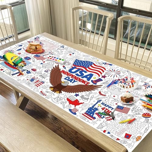 4th of July Coloring Tablecloth for Kids, Giant 30×72 Inch Poster with