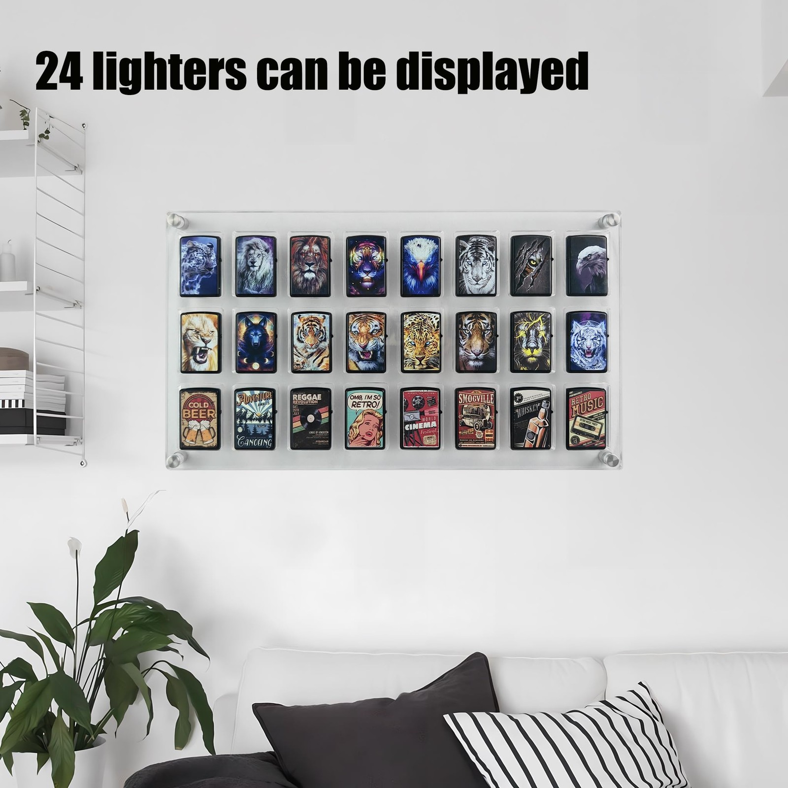 24-Slot Wall-Mounted Acrylic Display Case for Zippo Lighters – Clear Collector