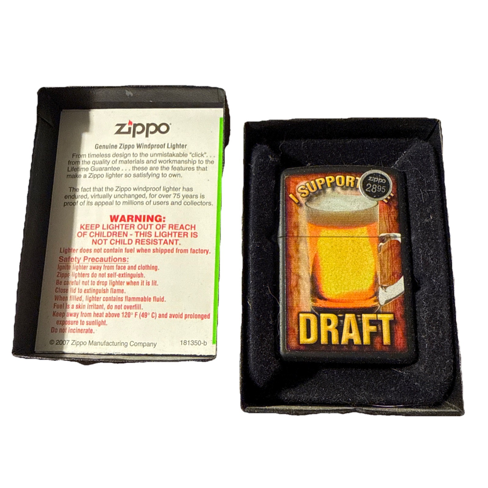 ZIPPO 2012 I SUPPORT THE DRAFT BEER LIGHTER SEALED IN BOX R414