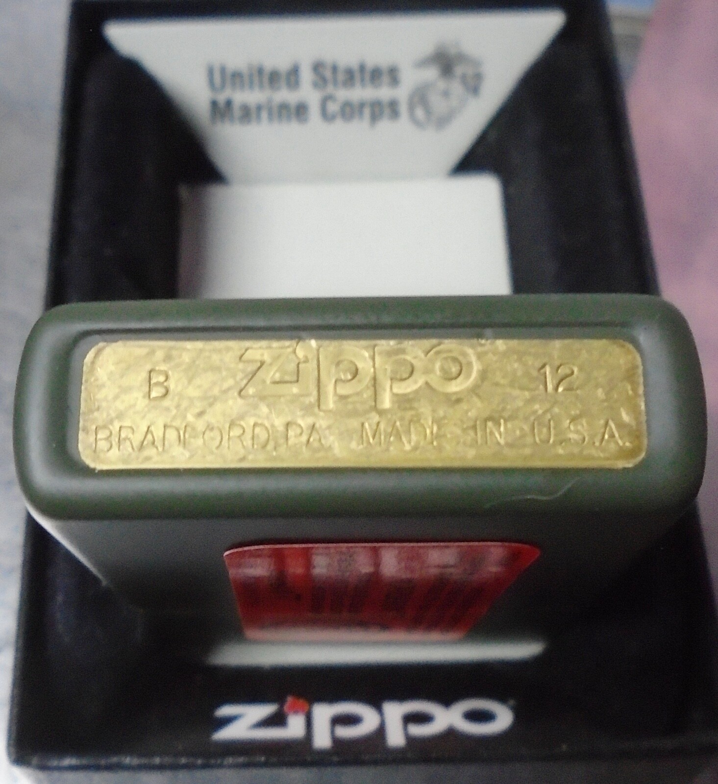 Feb 2012 ZIPPO OFFICIALLY LICENSED MATTE GREEN LIGHTER I LOVE MY MARINE 28338