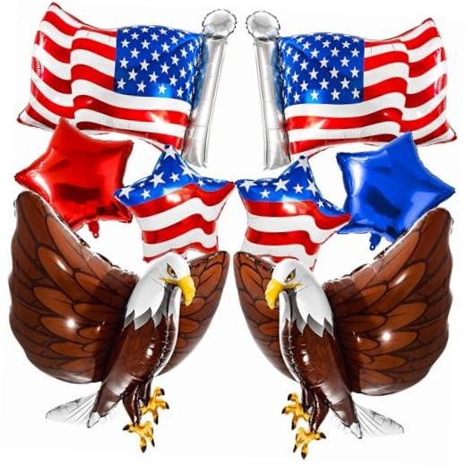 8 Pcs Patriotic Eagle Balloons Set, Large 3D American Eagle Foil 01-8 Pcs