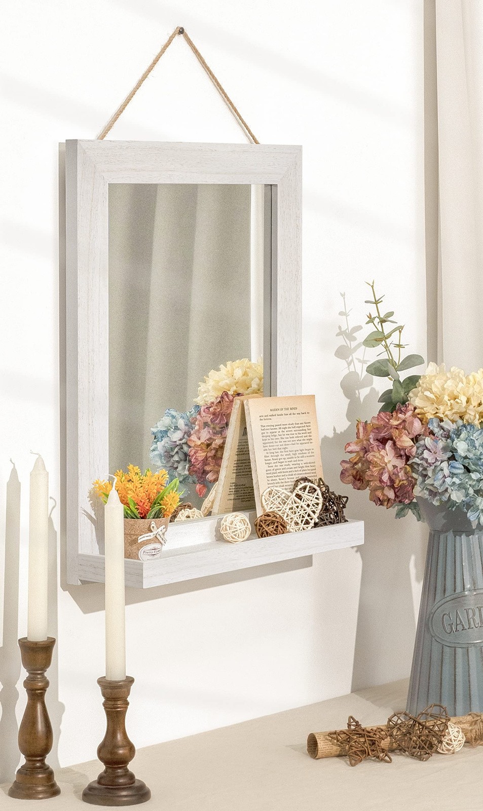 Emfogo Wall Mirror with Shelf, 20 x 16 inch Farmhouse Decor Wall Mirror Hangi…