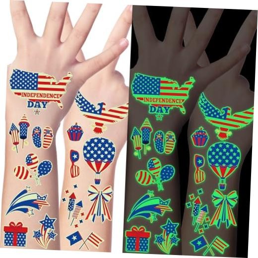 106 Packs Decorations Glow in the Dark Tattoos, Multiple Styles 4th of July