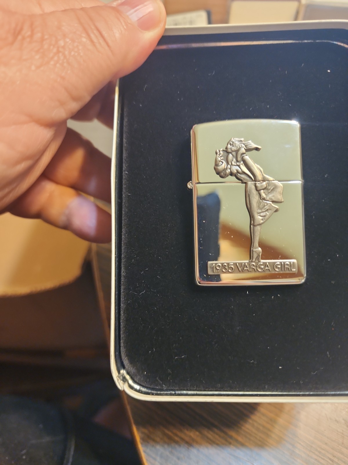 Vintage Zippo 1993 The Varga Girl 1935 Oil Lighter w/ Tin Case Unfired
