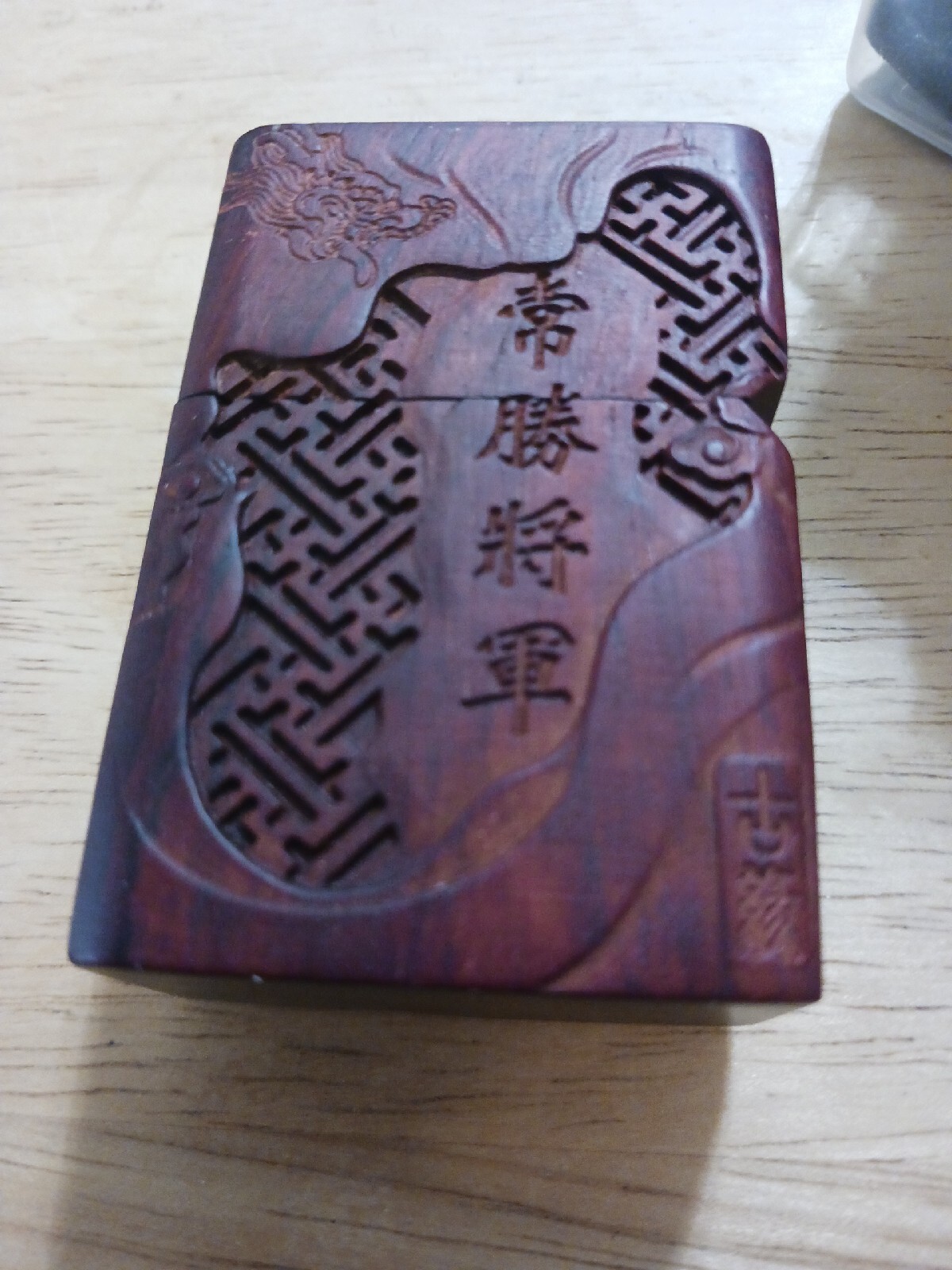Carved Wooden Warrior Zippo Lighter Case Cover Traditional Original Insert Z8A19
