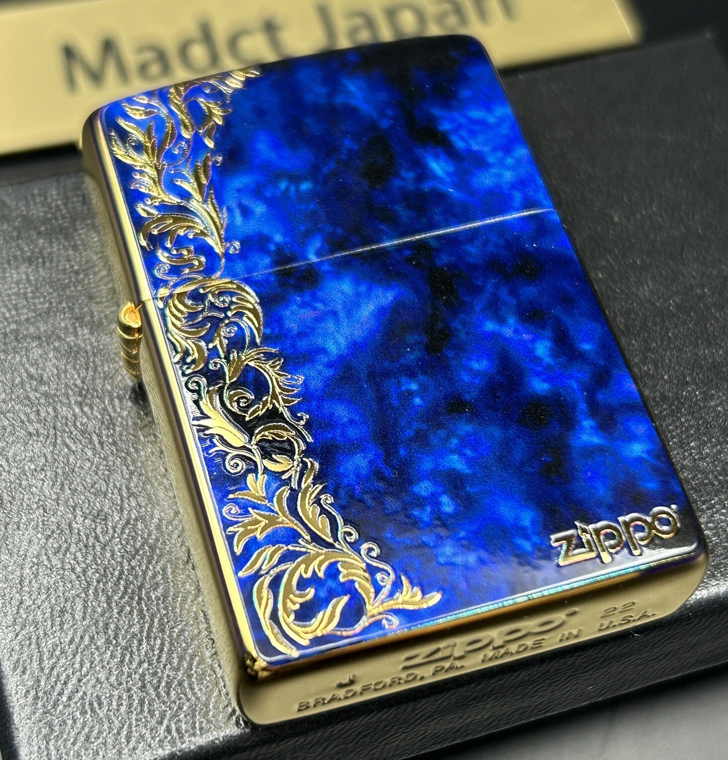 Zippo Arabesque Marble Print Processing Blue Gold Mirror Coating Lighter Regular
