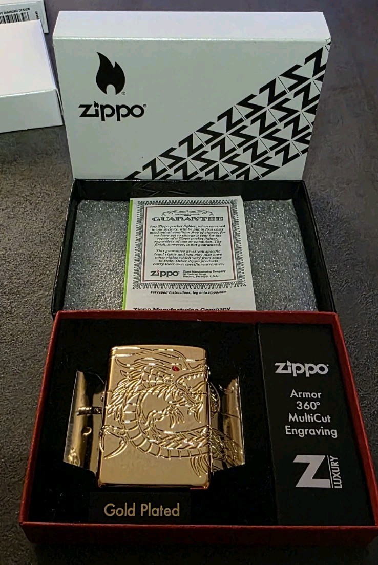 Zippo Lighter 29265 Chinese Dragon ARMOR 360⁰ MultiCut Engraving Gold Plated