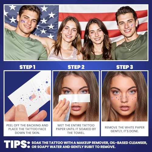 4th of July Decorations, Glitter Freckles Face Tattoo with American Flag