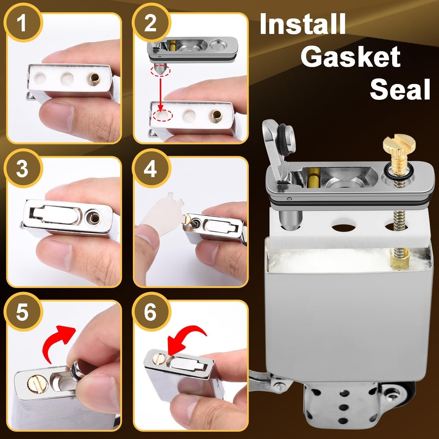 2 Set Lighter Gasket Seal Metal Repair Insert Sliver+black 2pcs