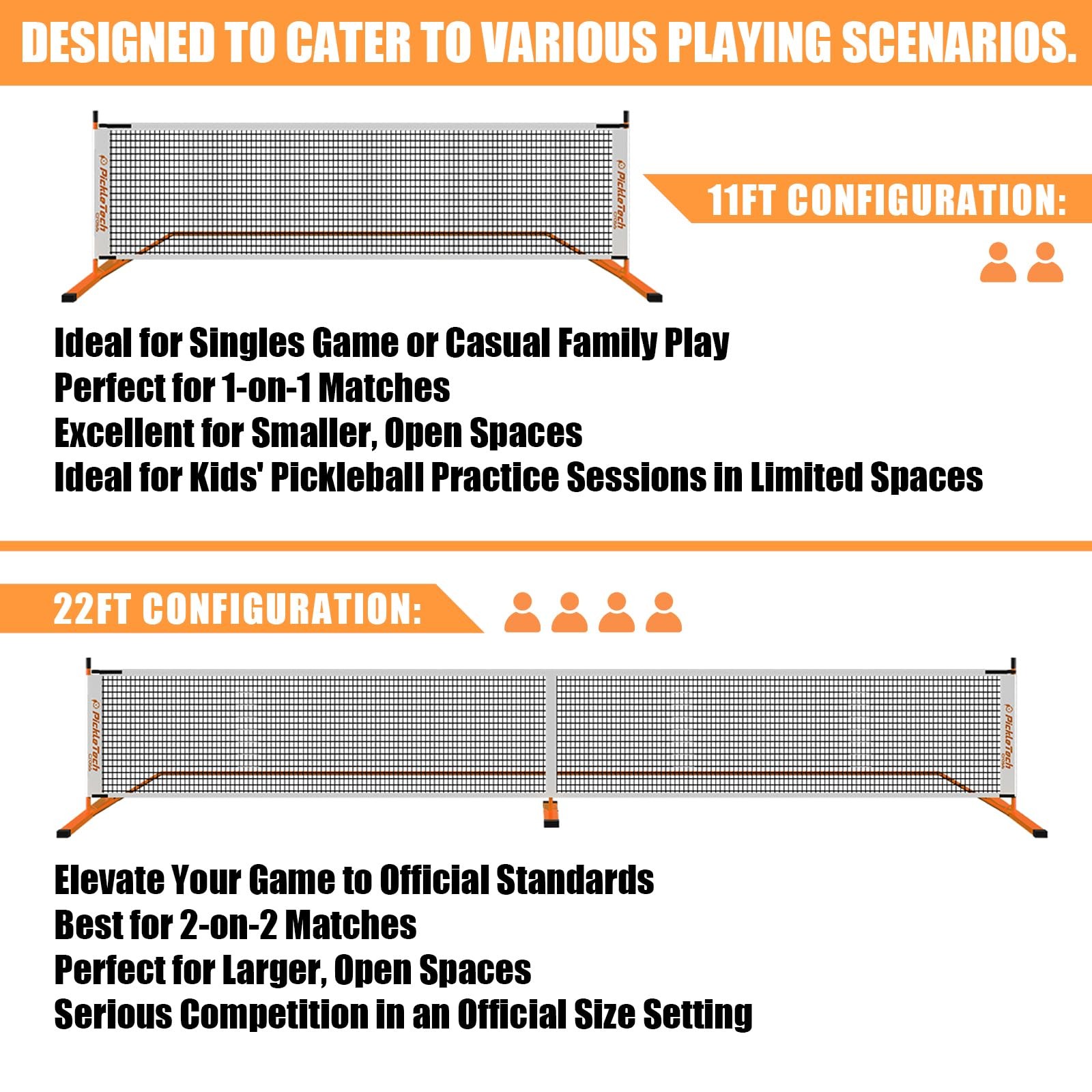 Pickletech 4.0 Slim Version 2In1 Portable Nets Outdoor Game 22Ft 11Ft Net-Usapa