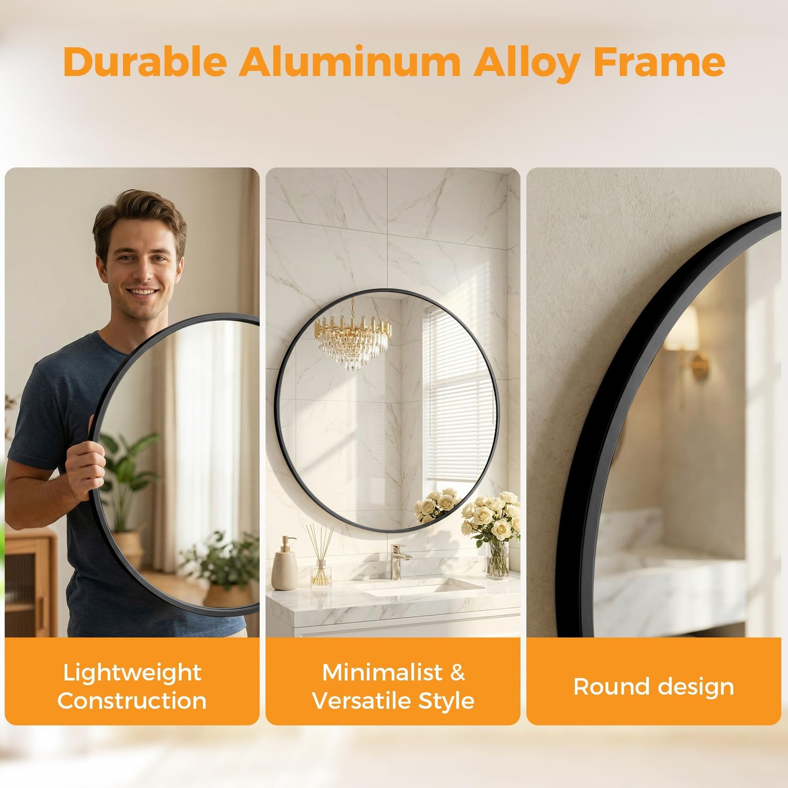 20 Inch Black Round Bathroom Wall Mirror, Round Mirrors for Wall Decor, Circl…