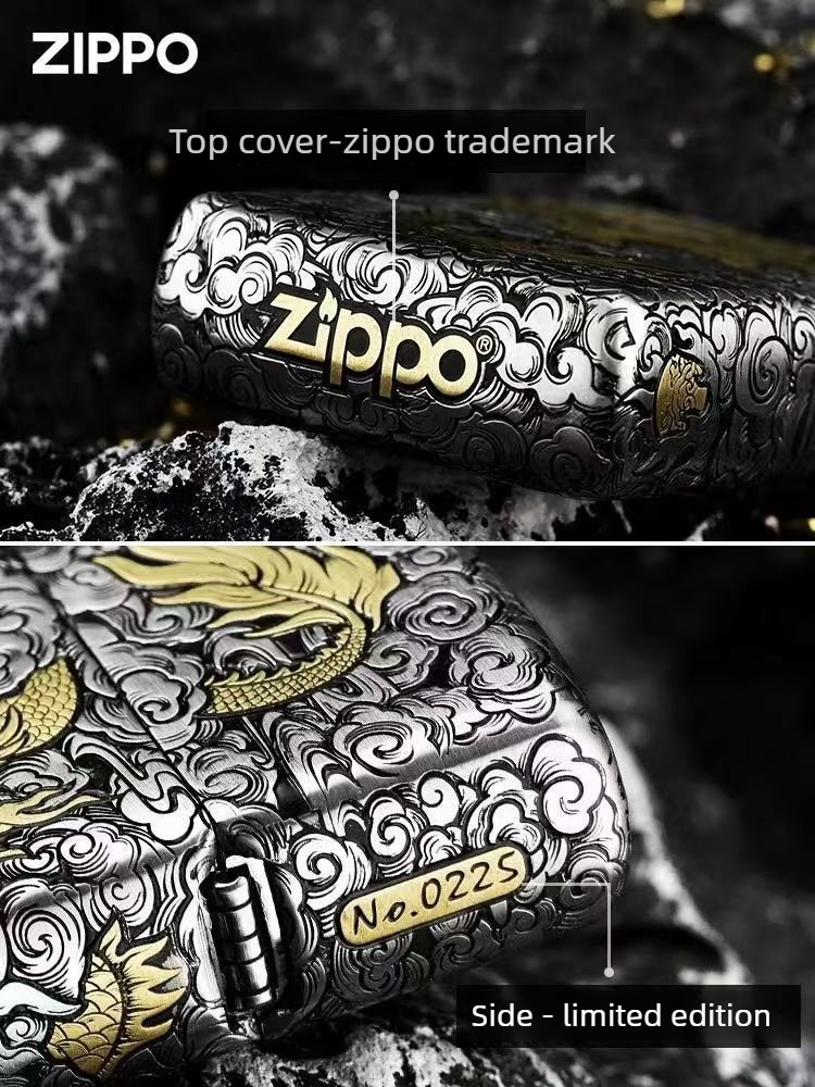 Zippo Gold-Inlaid Heavy Armor Chinese Dragon Engraved Lighter Gift & Collectible