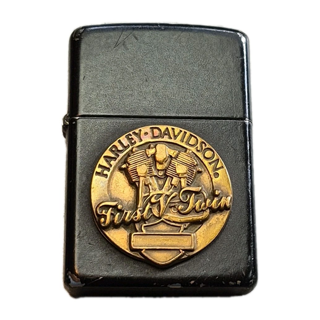 Zippo Harley Davidson First V Twin Black Matte Used 1993 Made in USA NEEDS FLINT