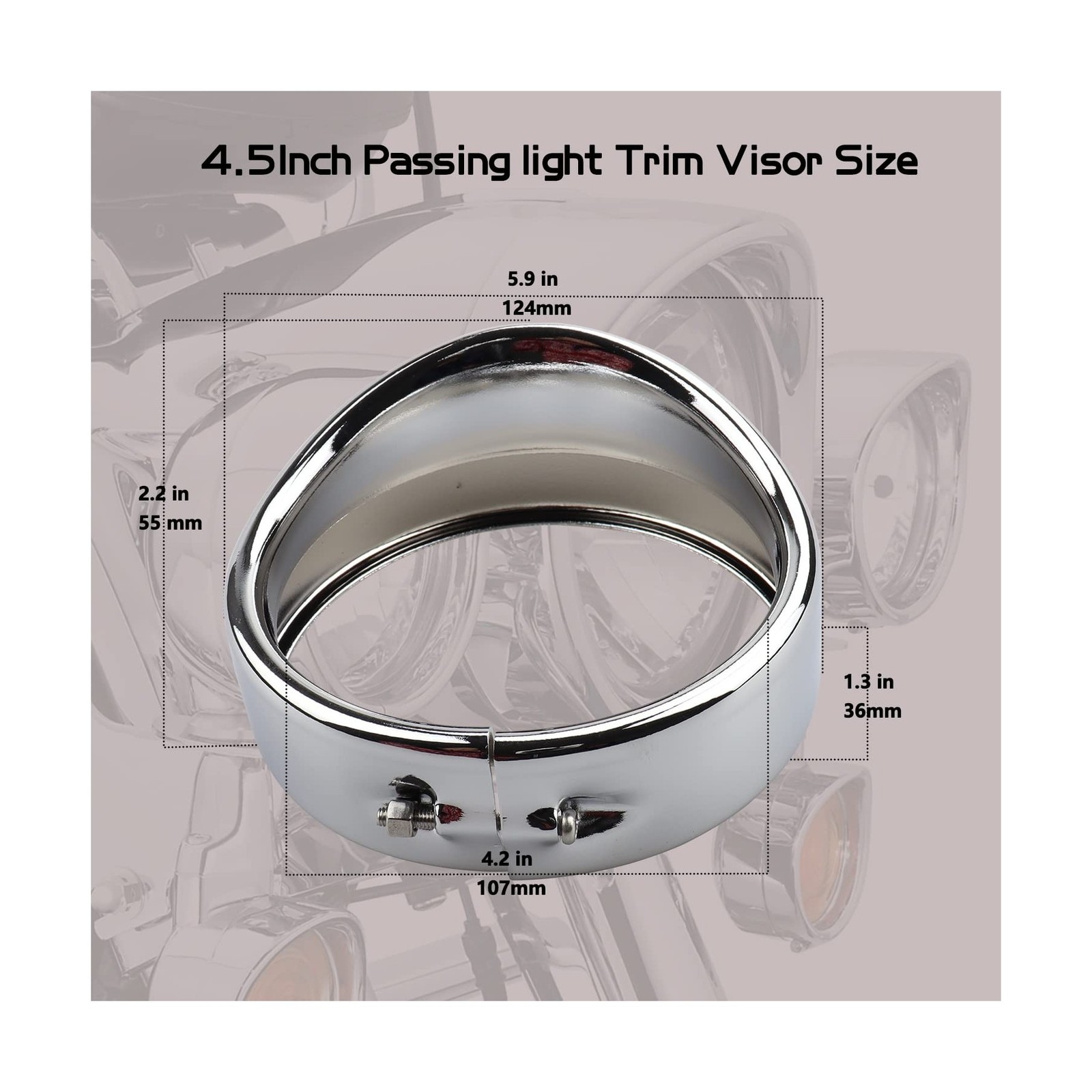 7 Inch Harley Chrome Visor Style Headlamp Trim Rings, 4.5 Inch Auxiliary Pass…