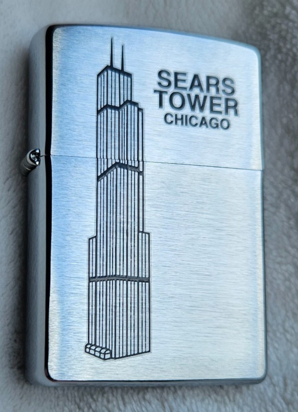 Zippo Lighter 2007 Sears Tower Chicago Souvenir, Brushed Chrome, RARE