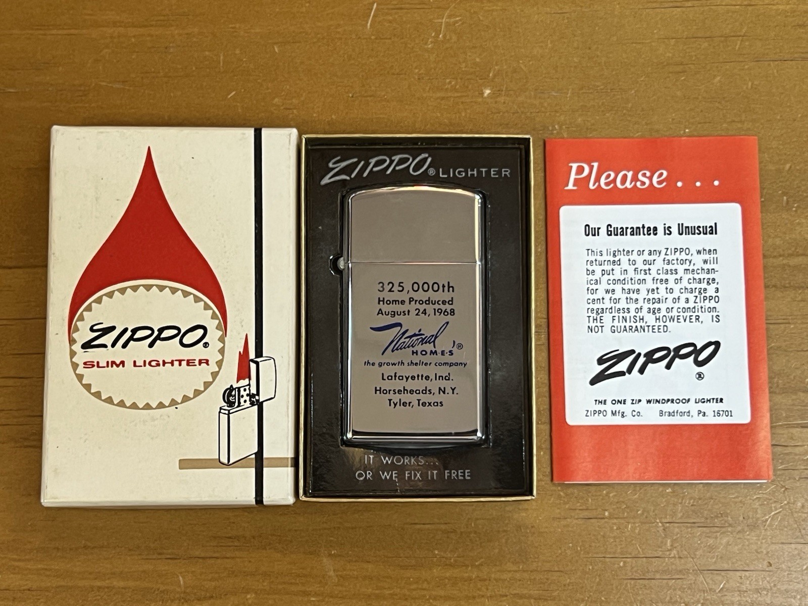 Zippo Slim Lighter National Homes Indiana New York Texas 325,000 In Box w/ Paper
