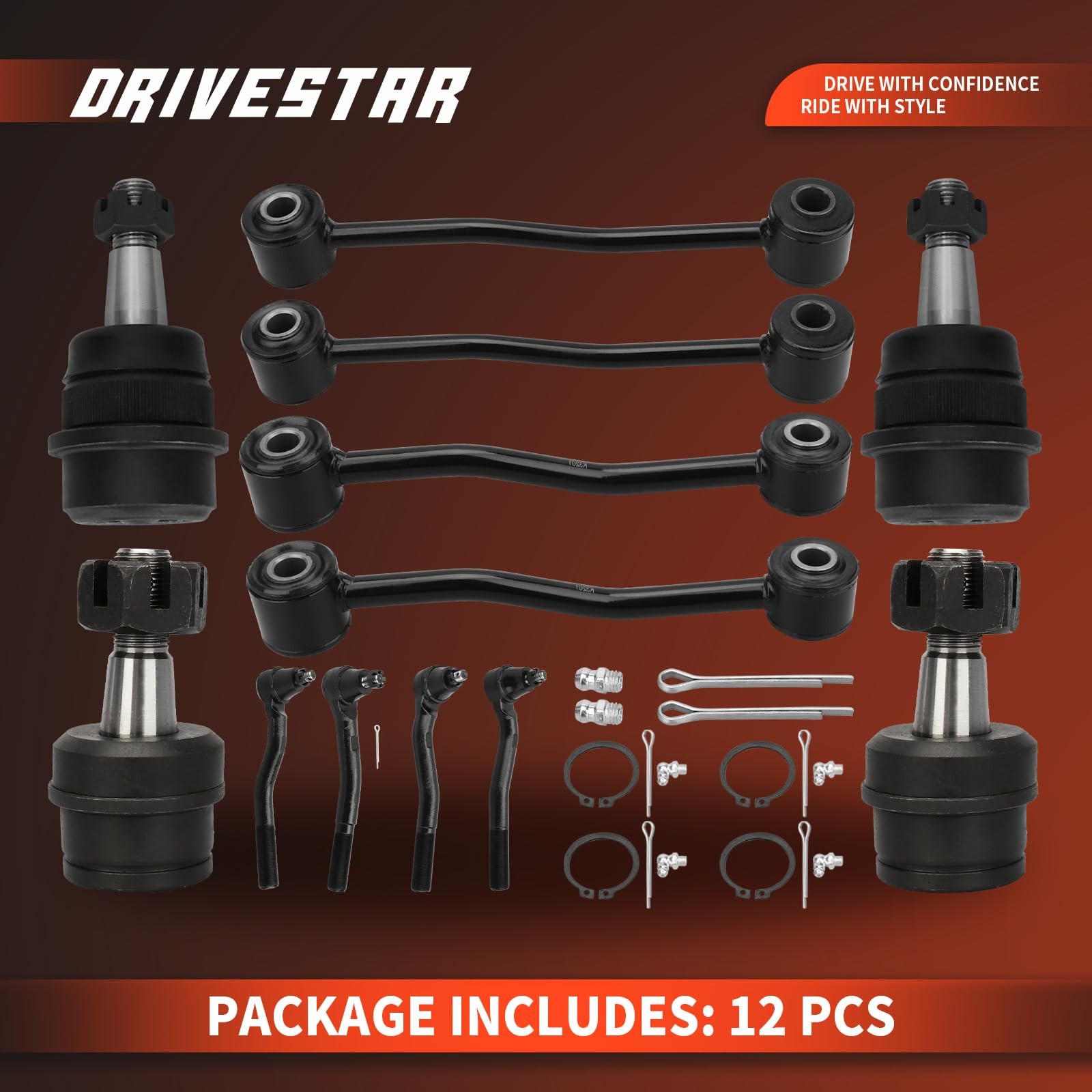 Drivestar Front Rear Suspension Kit Upper Lower Ball Joints Outer Tie Rods Sway