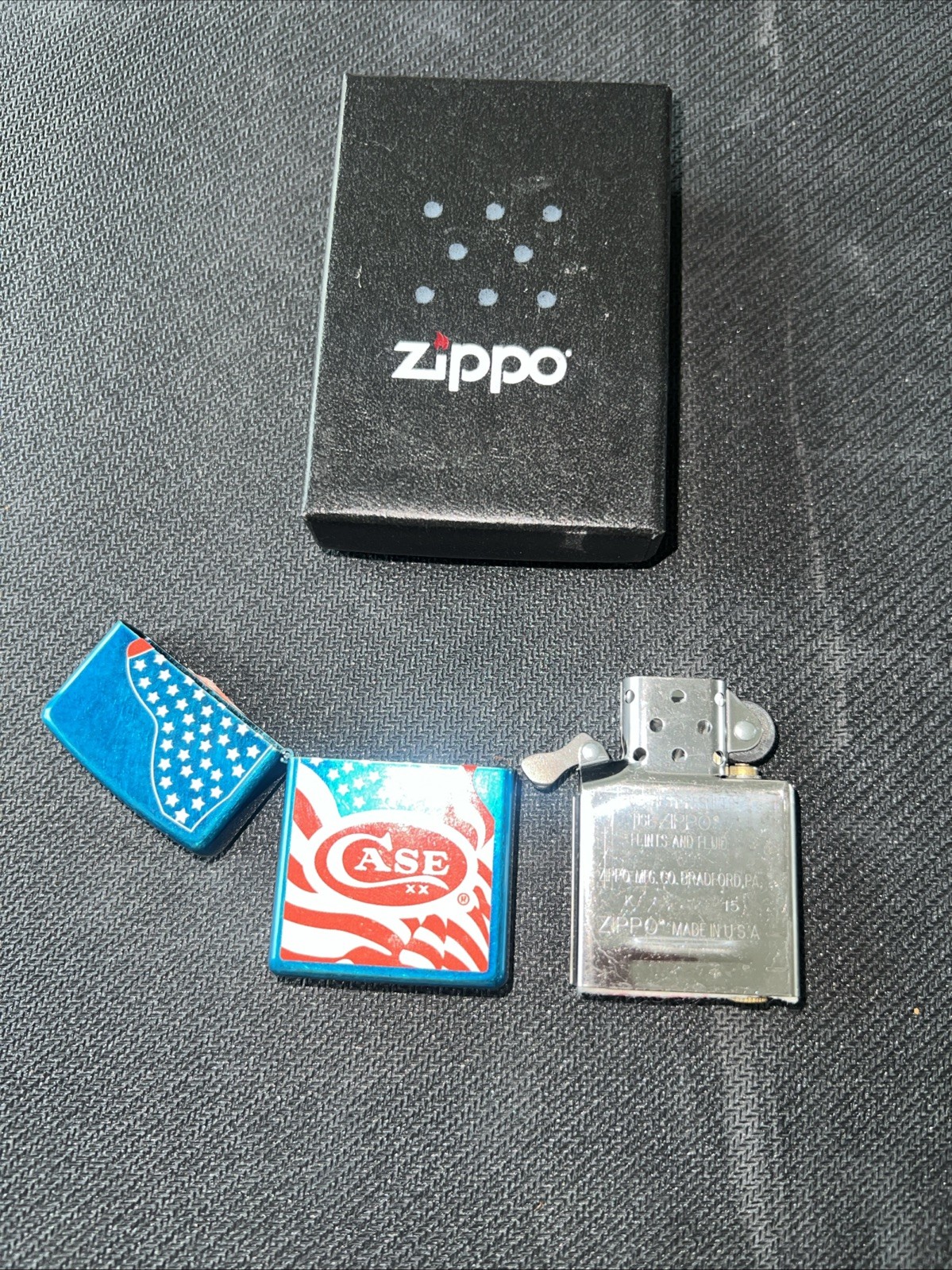 Rare case Xx Zippo Lighter New Condition Never Fired USA Flag Case Xx Logo
